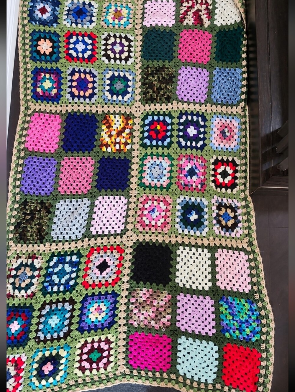 Vintage Handmade Granny Square Crochet Afghan Blanket 77" x 50" Colorful